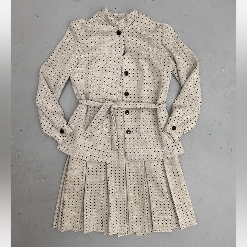 Vintage 70’s Deadstock Handmade Matching Set Dress & Belted Jacket Polka Dot